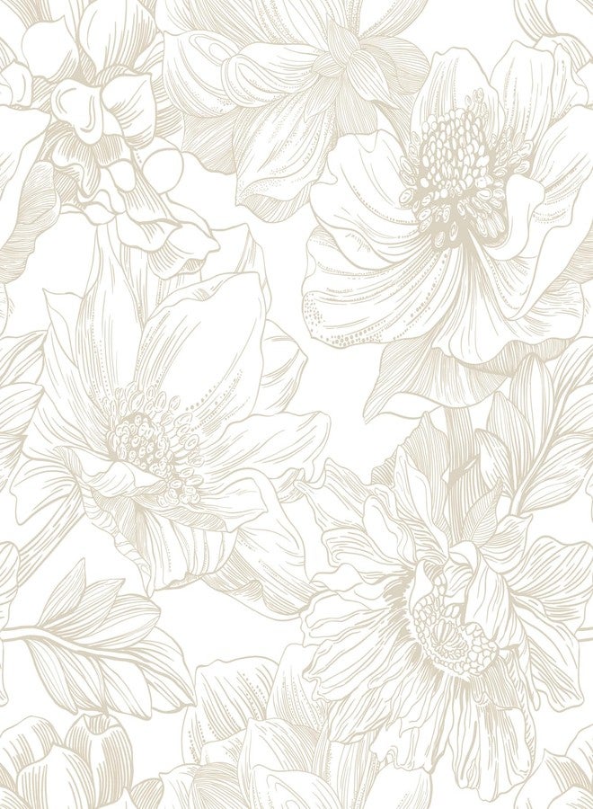 Ismoon Large Floral Peel and Stick Wallpaper Boho Beige Contact Paper 17.3inx6.5ft Neutral Wall Paper Removable Self Adhesive Wallpaper Bedroom Cabinet Bathroom Waterproof Mural Wall Decor Vinyl Roll - Image 1